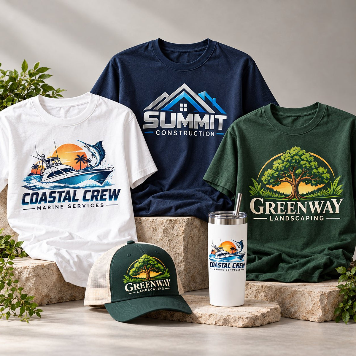 Custom DTF printed t-shirts with business logos