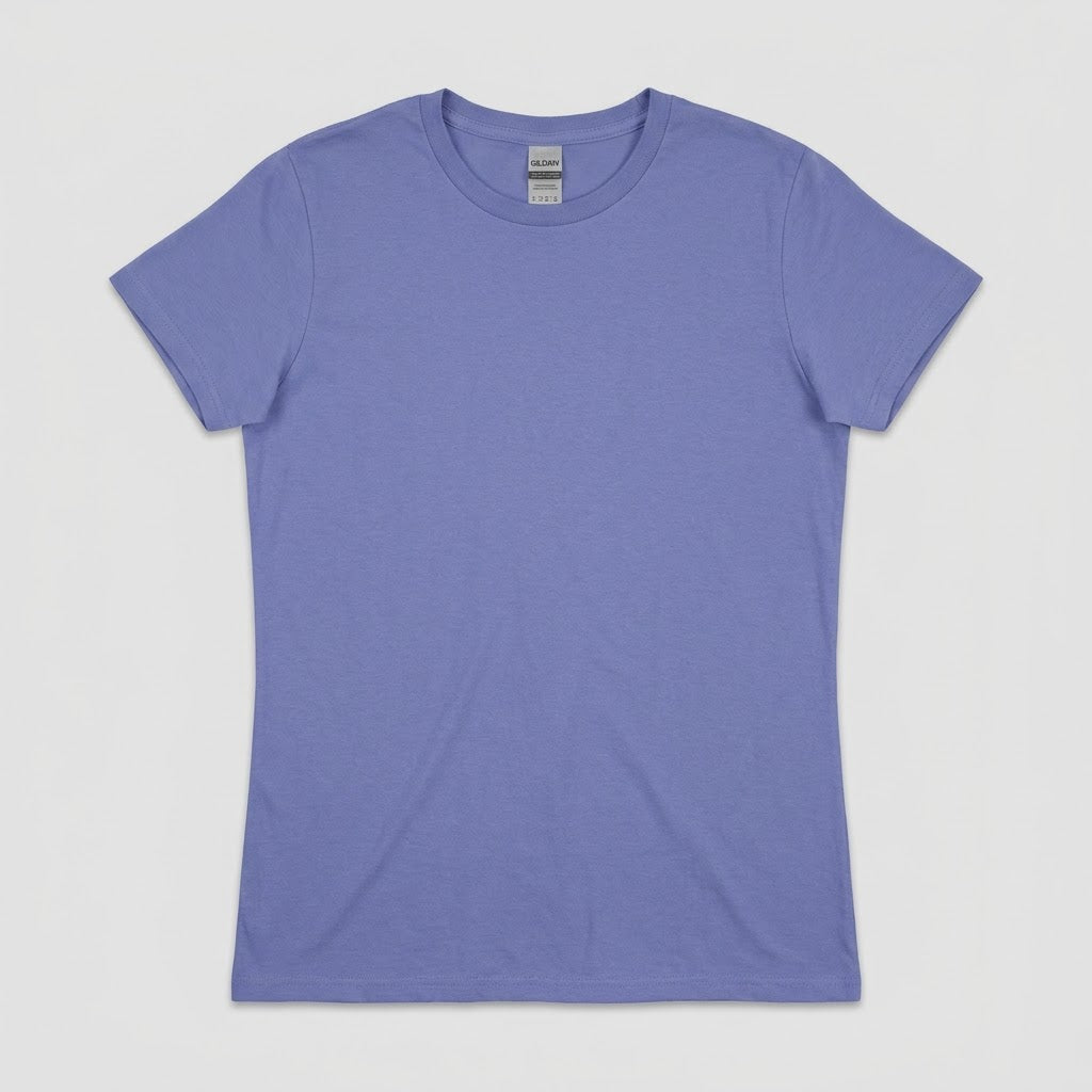 Women's Gildan 64000L softstyle t-shirt in Violet, blank front view, ready for custom logo printing