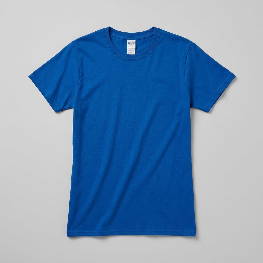 Women's Gildan 64000L softstyle t-shirt in royal blue, blank front view, ready for custom logo printing